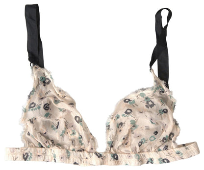 Elegant Floral Print Beige Bra