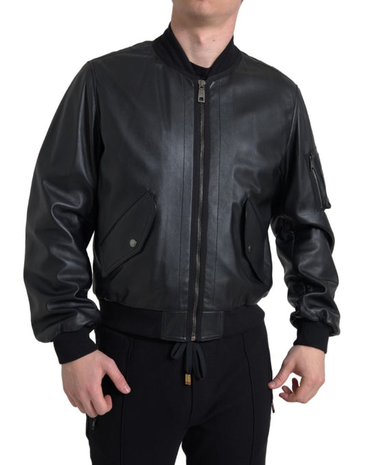 Elegante schwarze Bomberjacke aus Leder