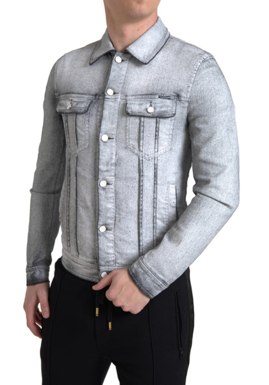 Elegante Jeansjacke aus grauem Baumwollstretch