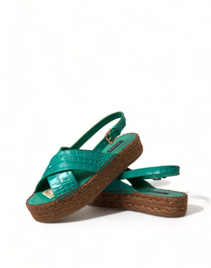 Elegante grüne Espadrille Plateau Sandalen