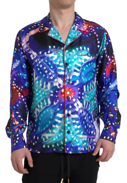 Pyjamahemd aus Seide mit psychedelischem Print