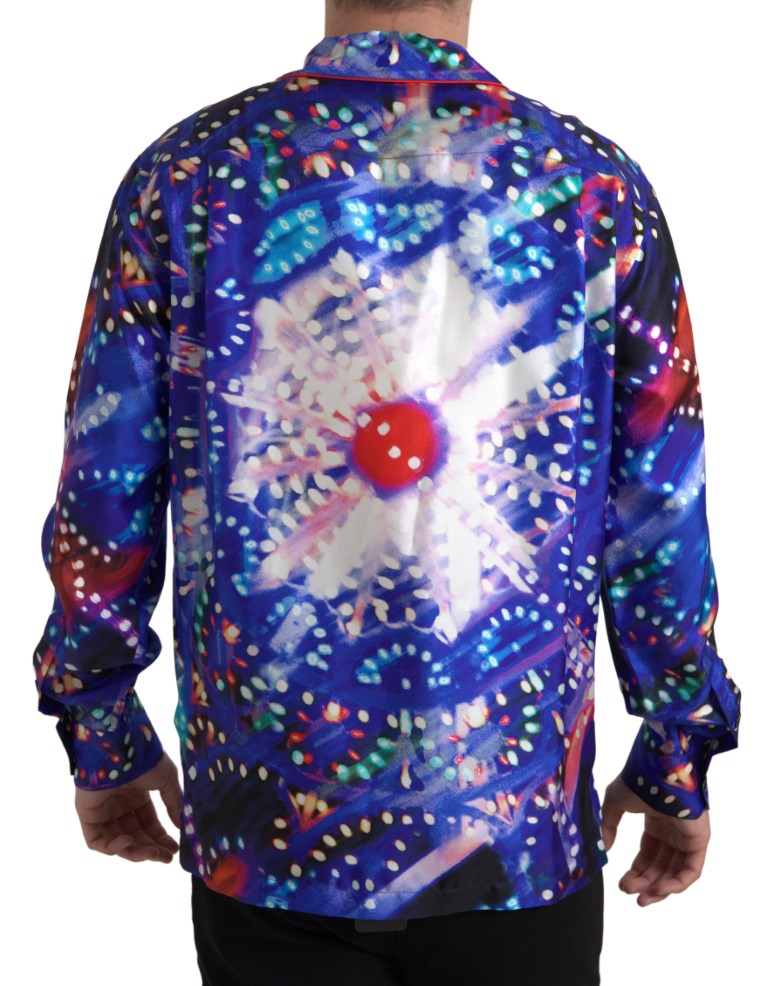 Pyjamahemd aus Seide mit psychedelischem Print