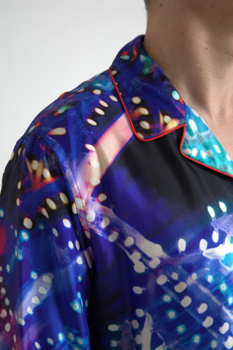 Pyjamahemd aus Seide mit psychedelischem Print