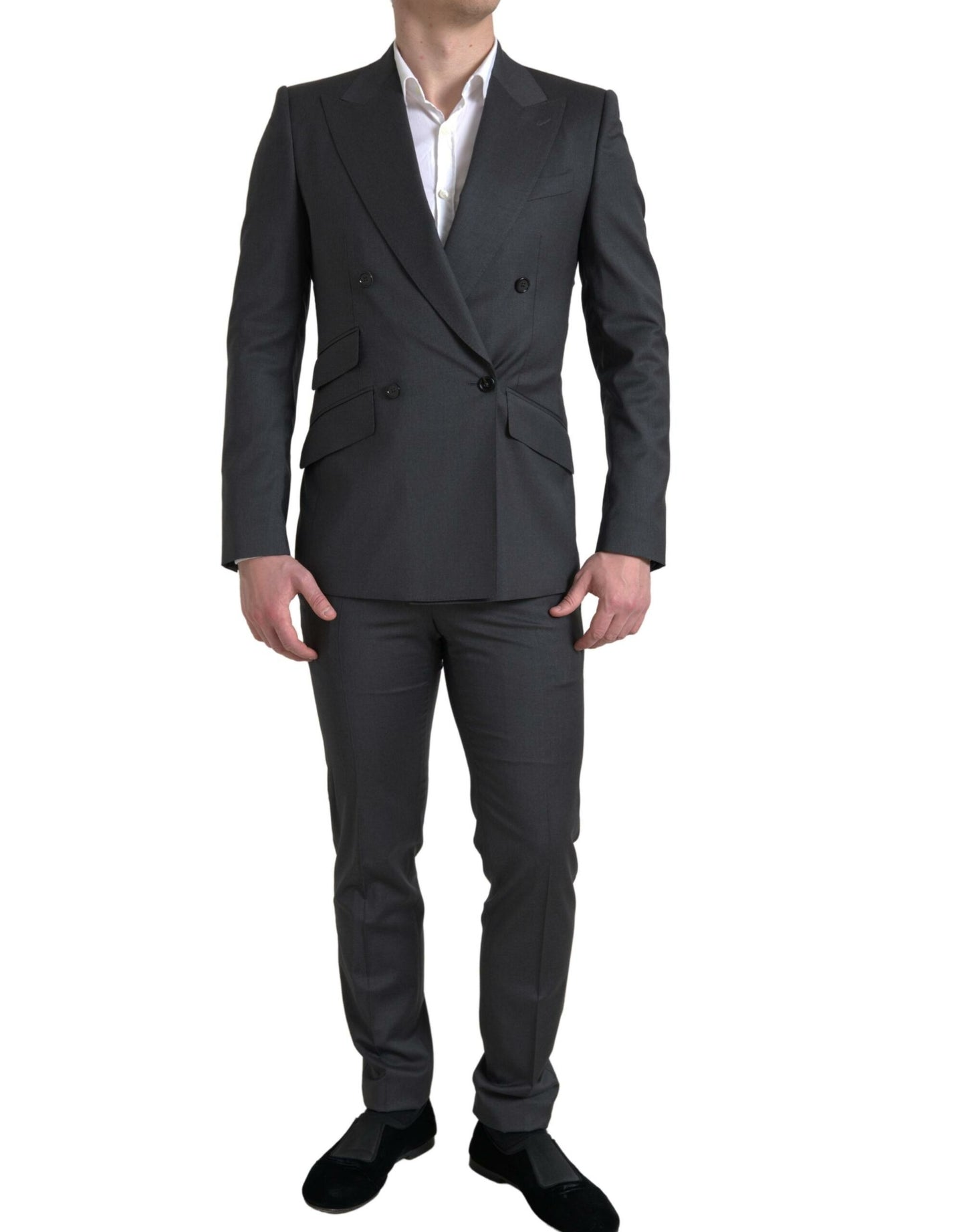 Sleek Grey Slim Fit Double Breasted Suit