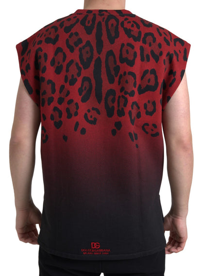 Rotes Tanktop aus Baumwolle mit Leopardenmuster