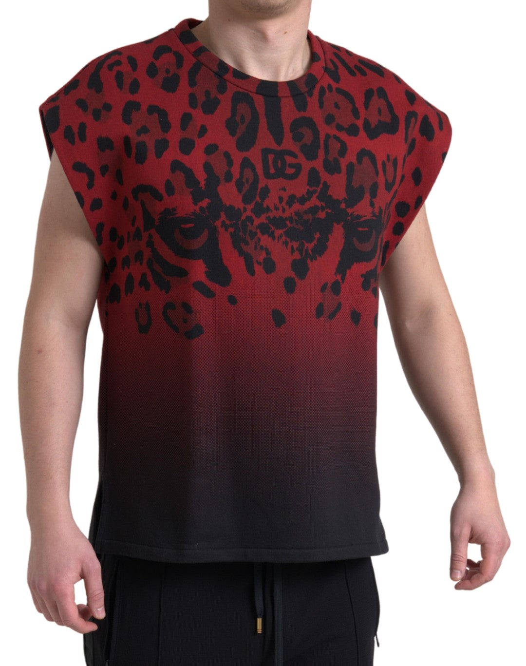 Rotes Tanktop aus Baumwolle mit Leopardenmuster