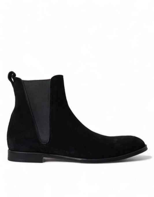 Elegante schwarze Stiefel aus Samt mit halbhoher Sohle