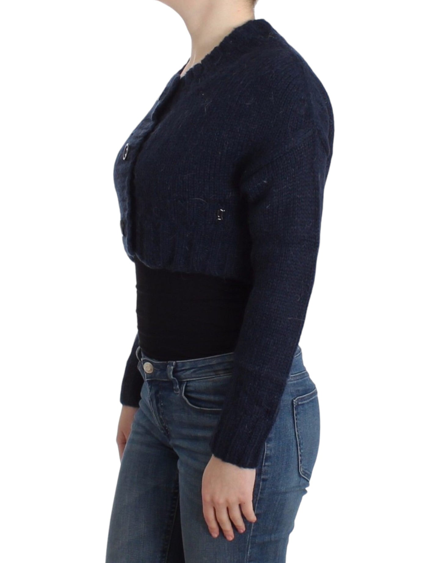 Schicke kurze blaue Strickjacke