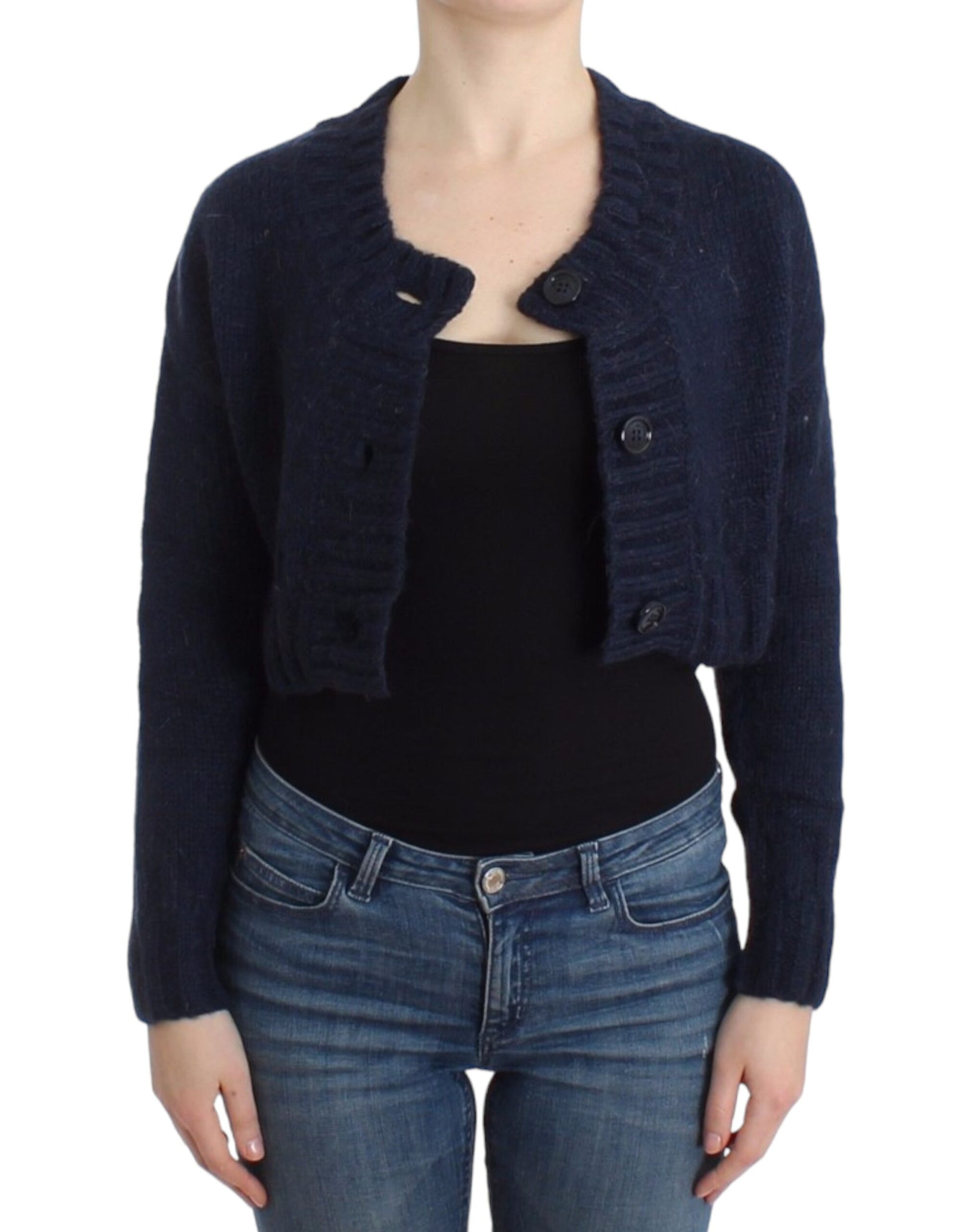 Schicke kurze blaue Strickjacke