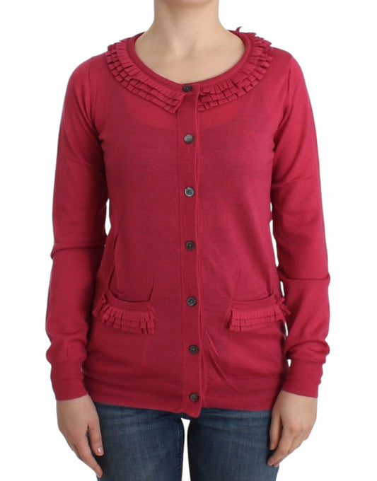 Woll-Cardigan mit Rüschendetail in Rosa