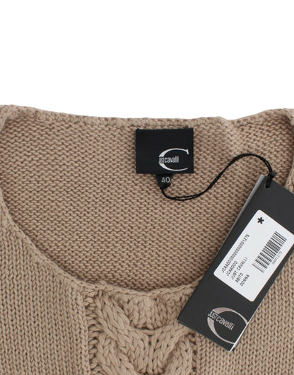 Elegant Beige Knitted Crew Neck Sweater