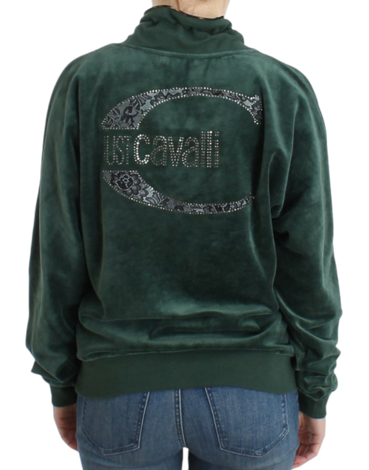 Elegant Green Mock Sweater with Rhinestone Detail