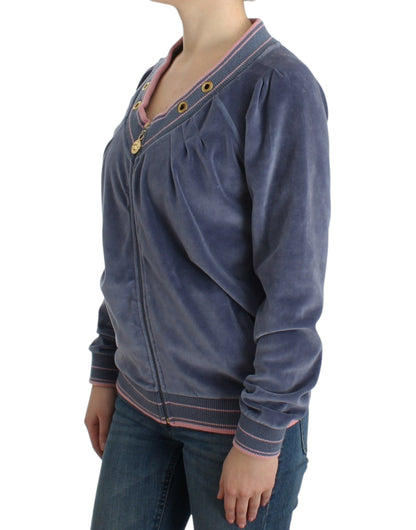 Edler blauer Zip-Cardigan mit goldenen Details