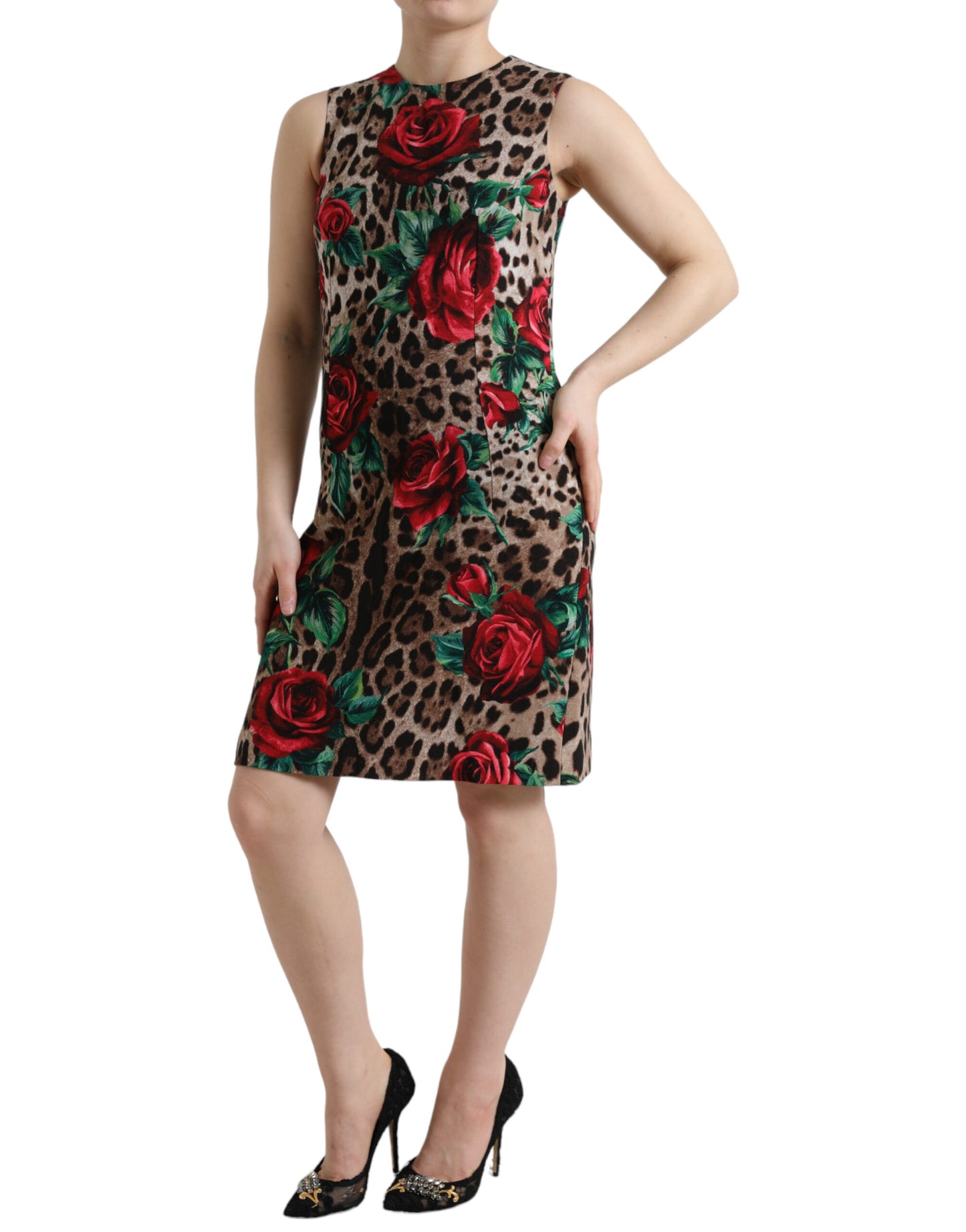 Elegantes A-Linien-Kleid mit Leopardenmuster und Blumenmuster