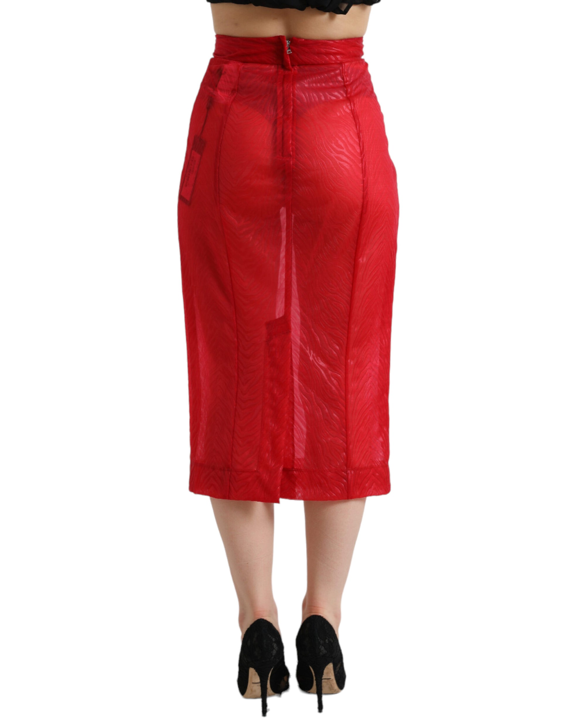 Chic Red High Waist Sheer Midi Skirt