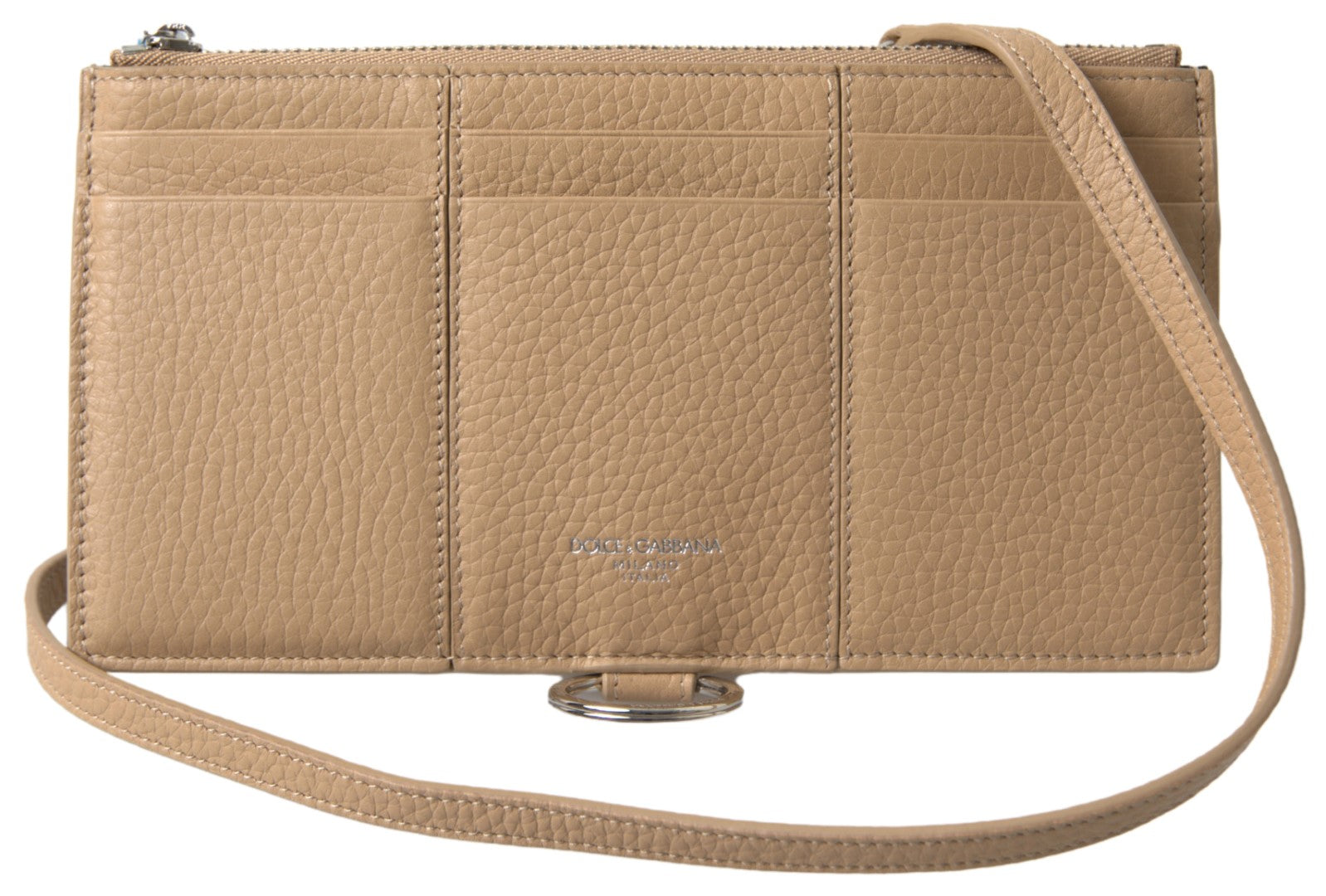 Elegante beige Lederbrieftasche mit abnehmbarem Riemen