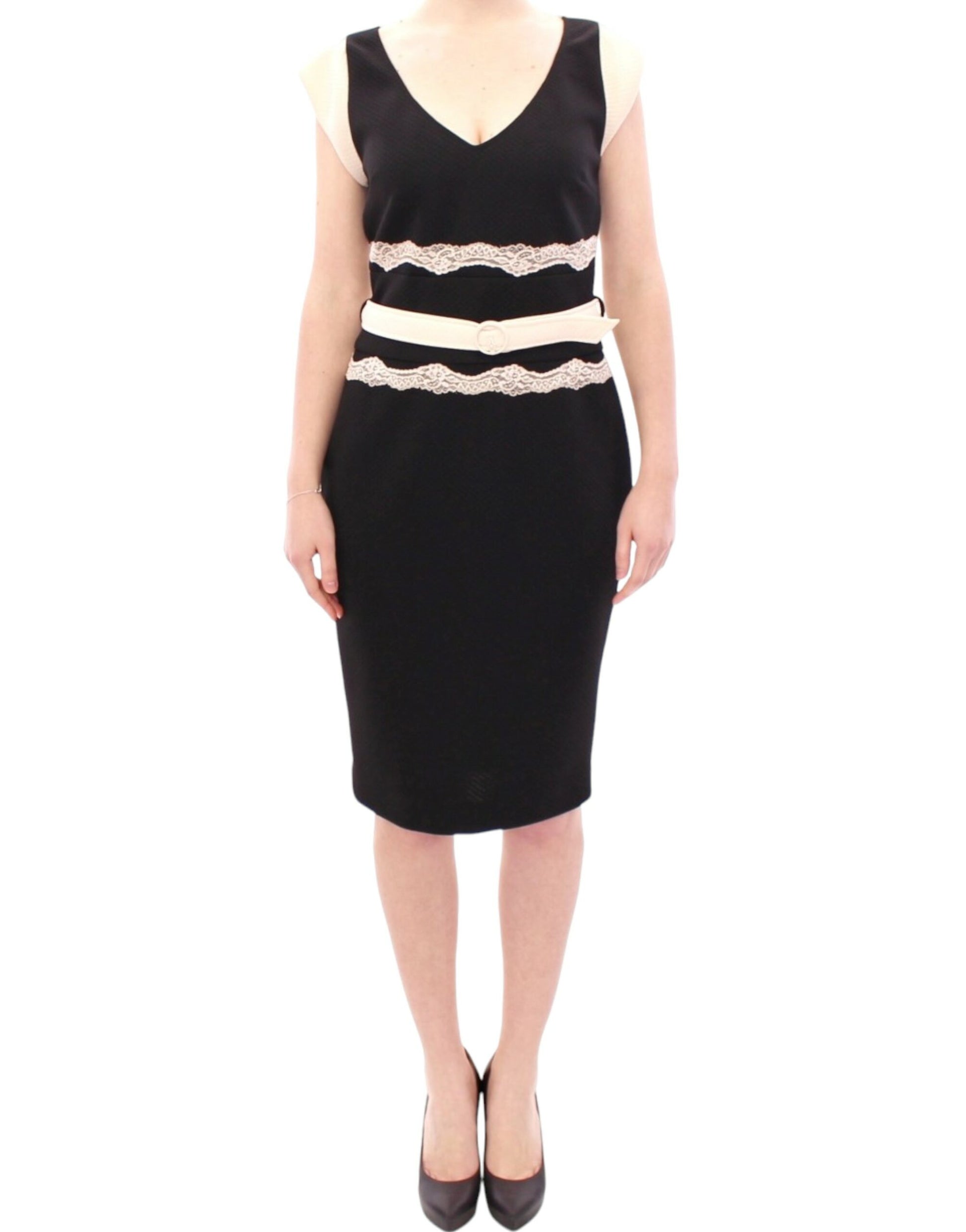 Elegant Sheath Lace Dress in Black and Beige