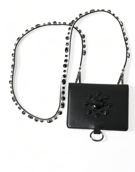 Elegante schwarze Brieftasche mit Kartenhalter aus Leder mit Kristallen