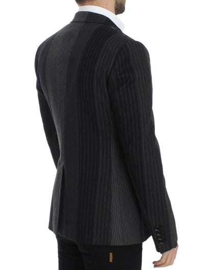 Eleganter Slim Blazer aus grau gestreifter Wolle