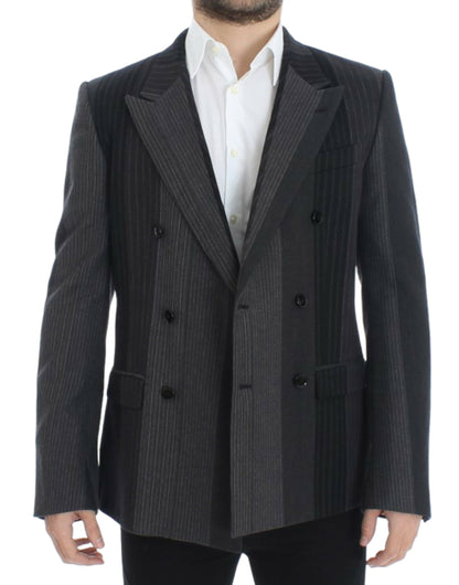 Eleganter Slim Blazer aus grau gestreifter Wolle