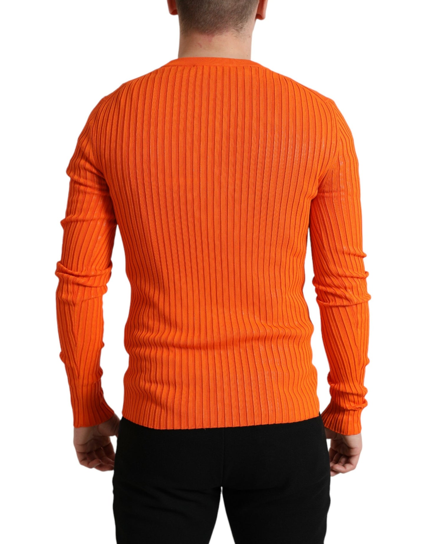 Sleek Sunset Orange Knitted Pullover Sweater