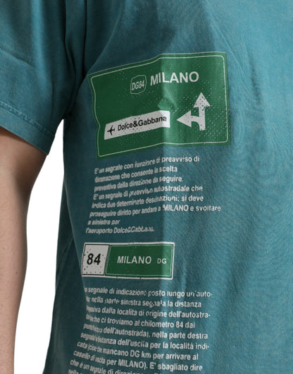 Schickes blaues Baumwoll-T-Shirt mit Milano-Motiv