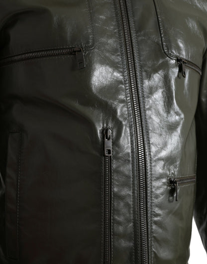 Emerald Elegance Leather Biker Jacket