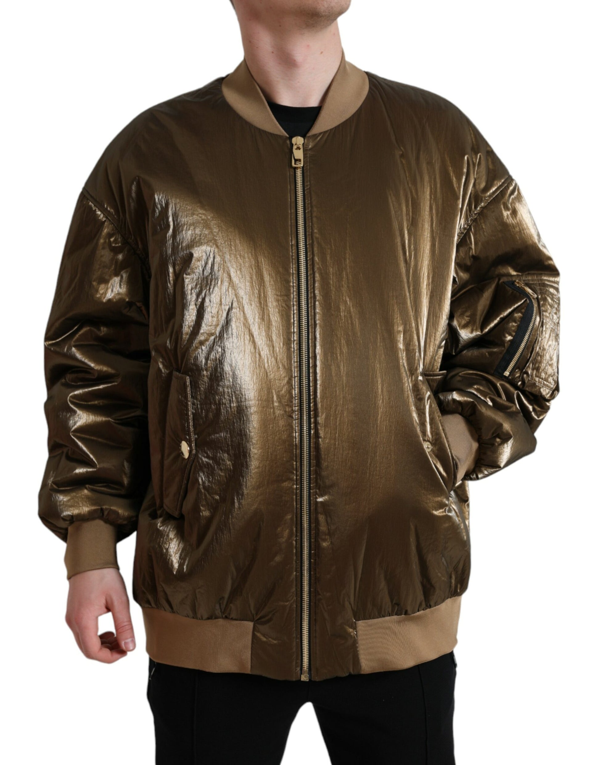 Elegant Bronze Bomber Jacket