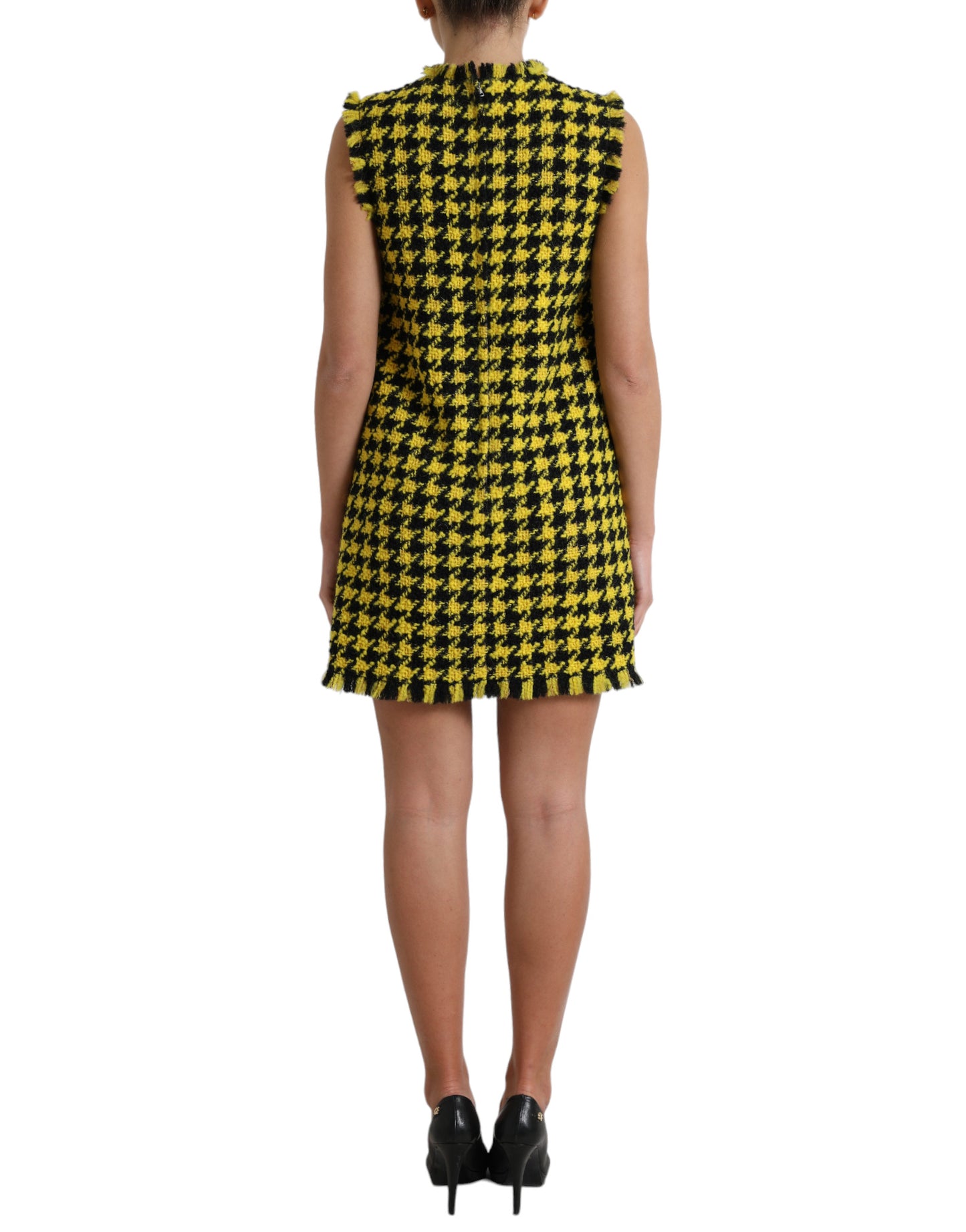 Houndstooth Knitted Chic Yellow Mini Skirt