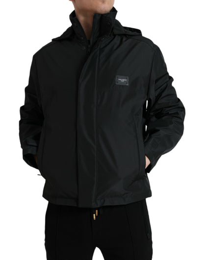 Sleek Black Windbreaker Jacket