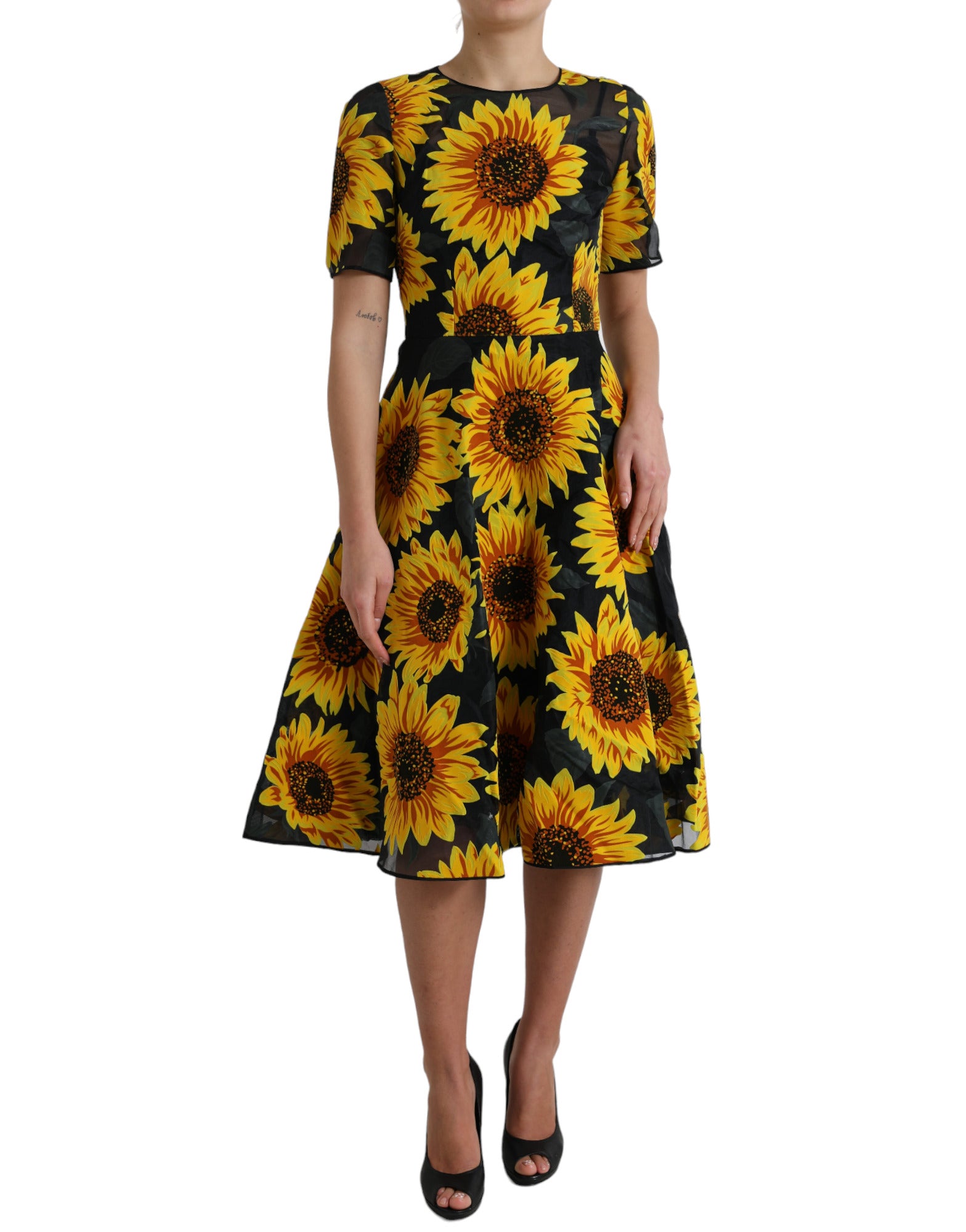 Sommerliches Sonnenblumen A-Linien Midikleid