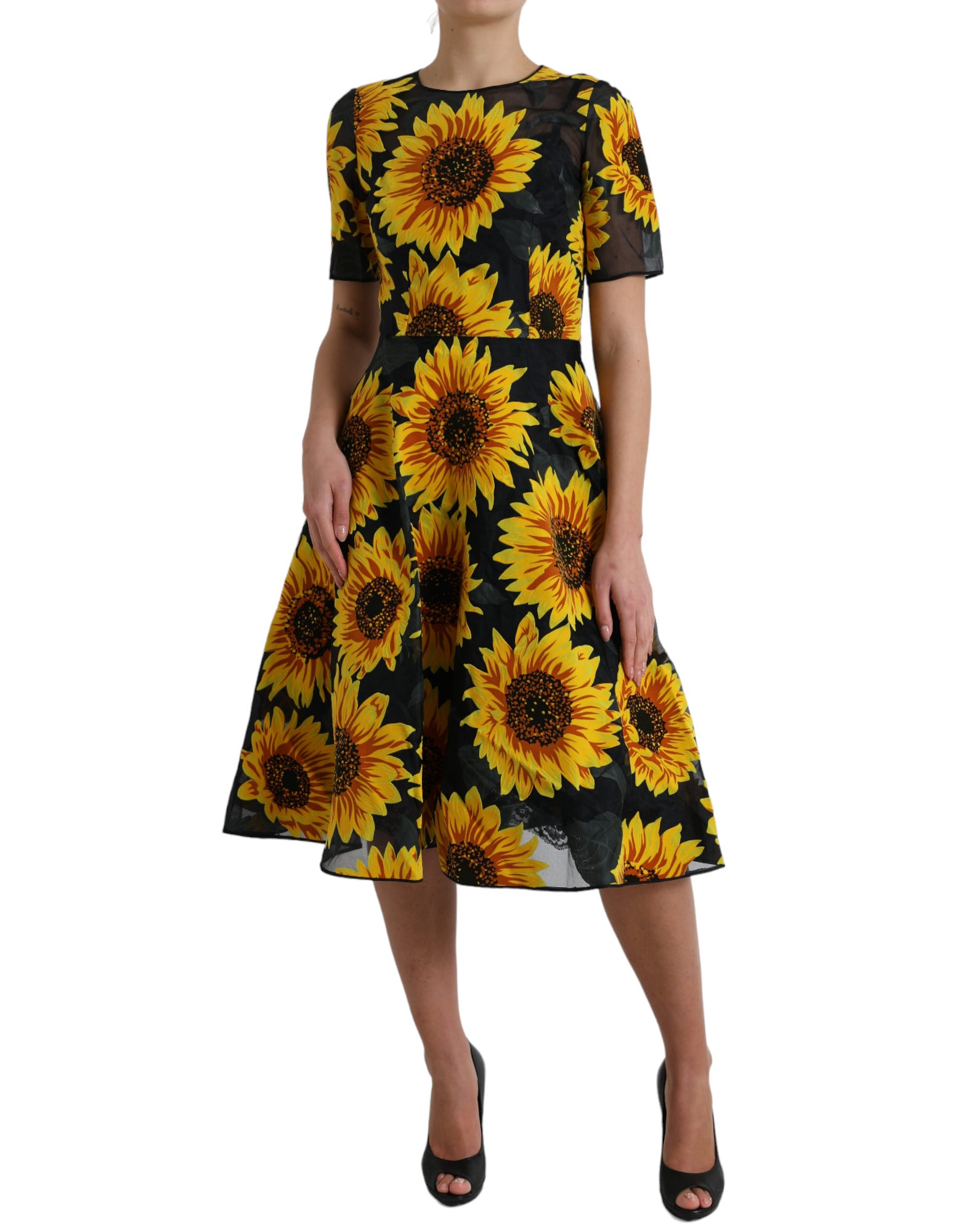 Sommerliches Sonnenblumen A-Linien Midikleid