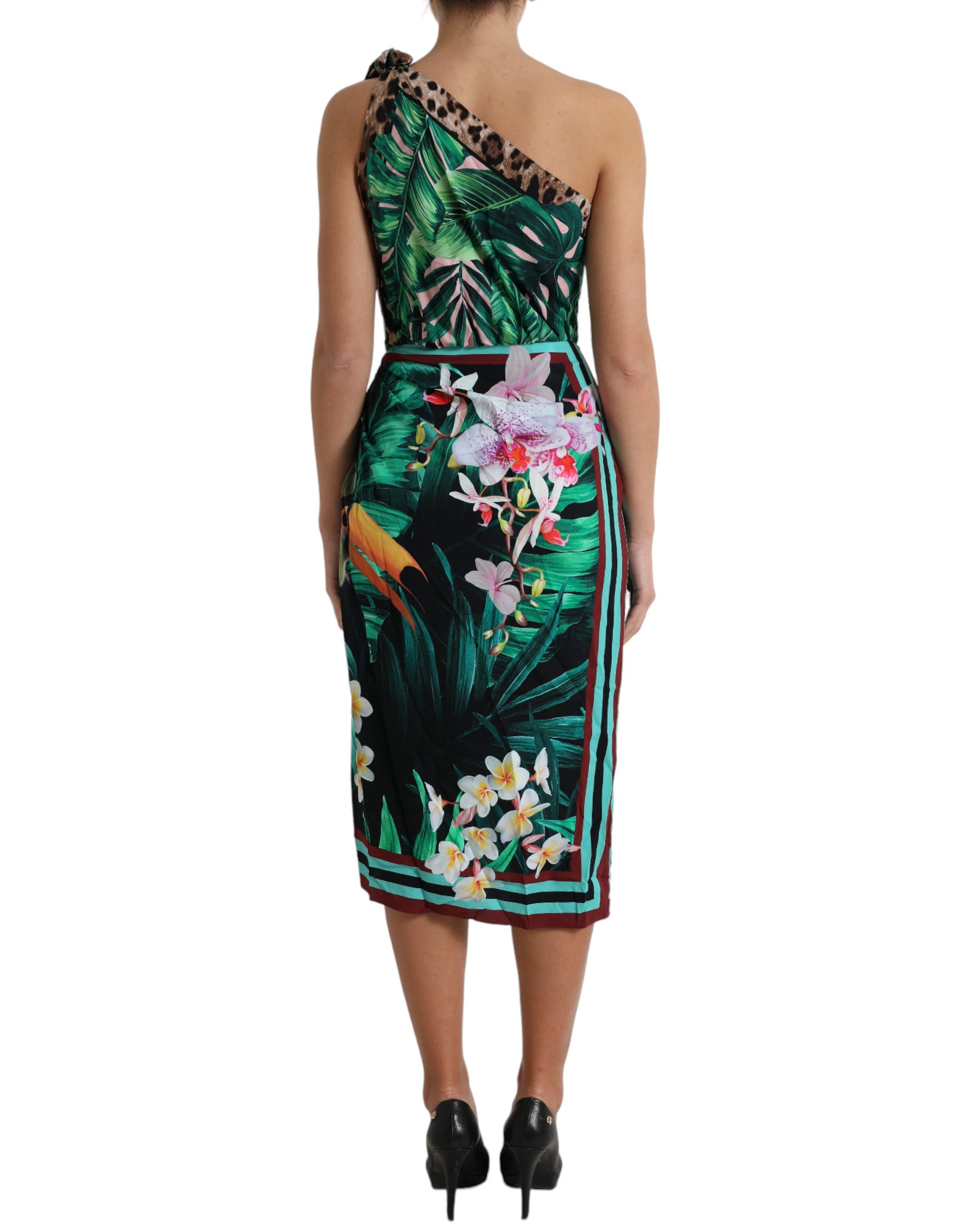 One-Shoulder-Kleid mit tropischem Dschungel-Print