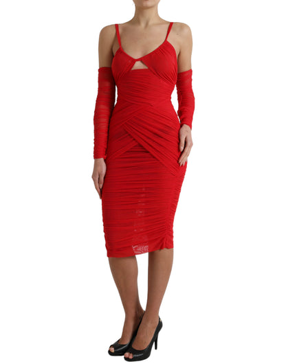 Strahlend rotes Midikleid aus Stretch-Satin