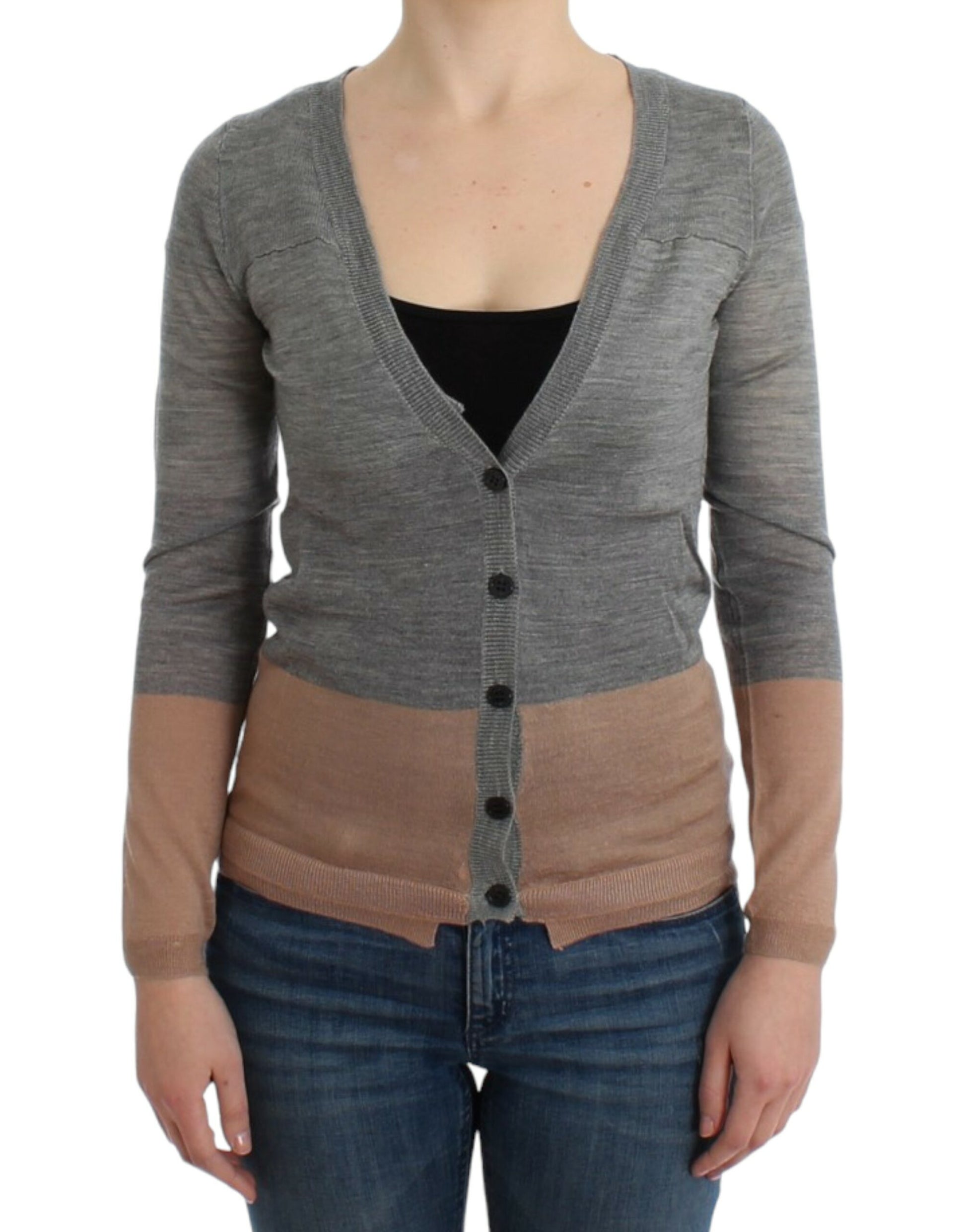 Eleganter grauer Cardigan aus Acryl und Wolle