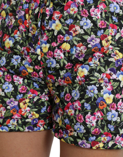 Kräftige Shorts mit Blumenmuster und hoher Taille