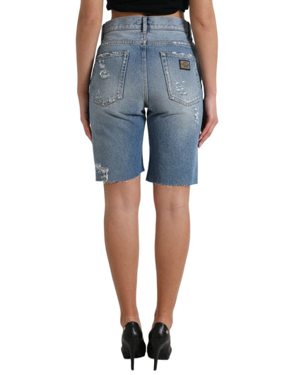 Verzierte Bermuda-Jeansshorts mit hoher Taille