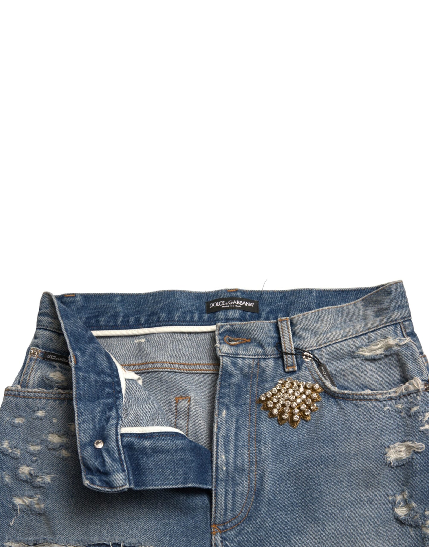 Verzierte Bermuda-Jeansshorts mit hoher Taille