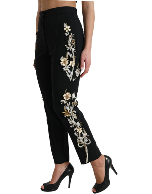 Elegante, hoch taillierte, florale Tapered-Hose