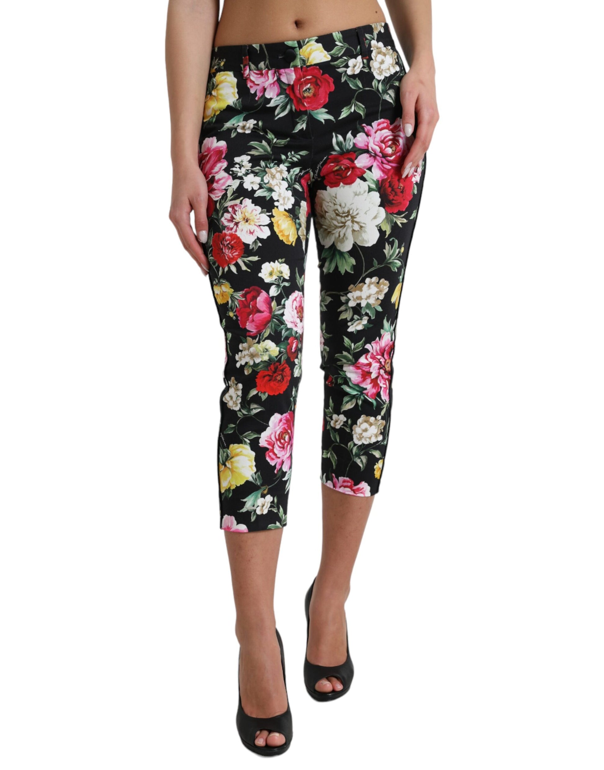 Elegant Floral Mid Waist Cropped Pants