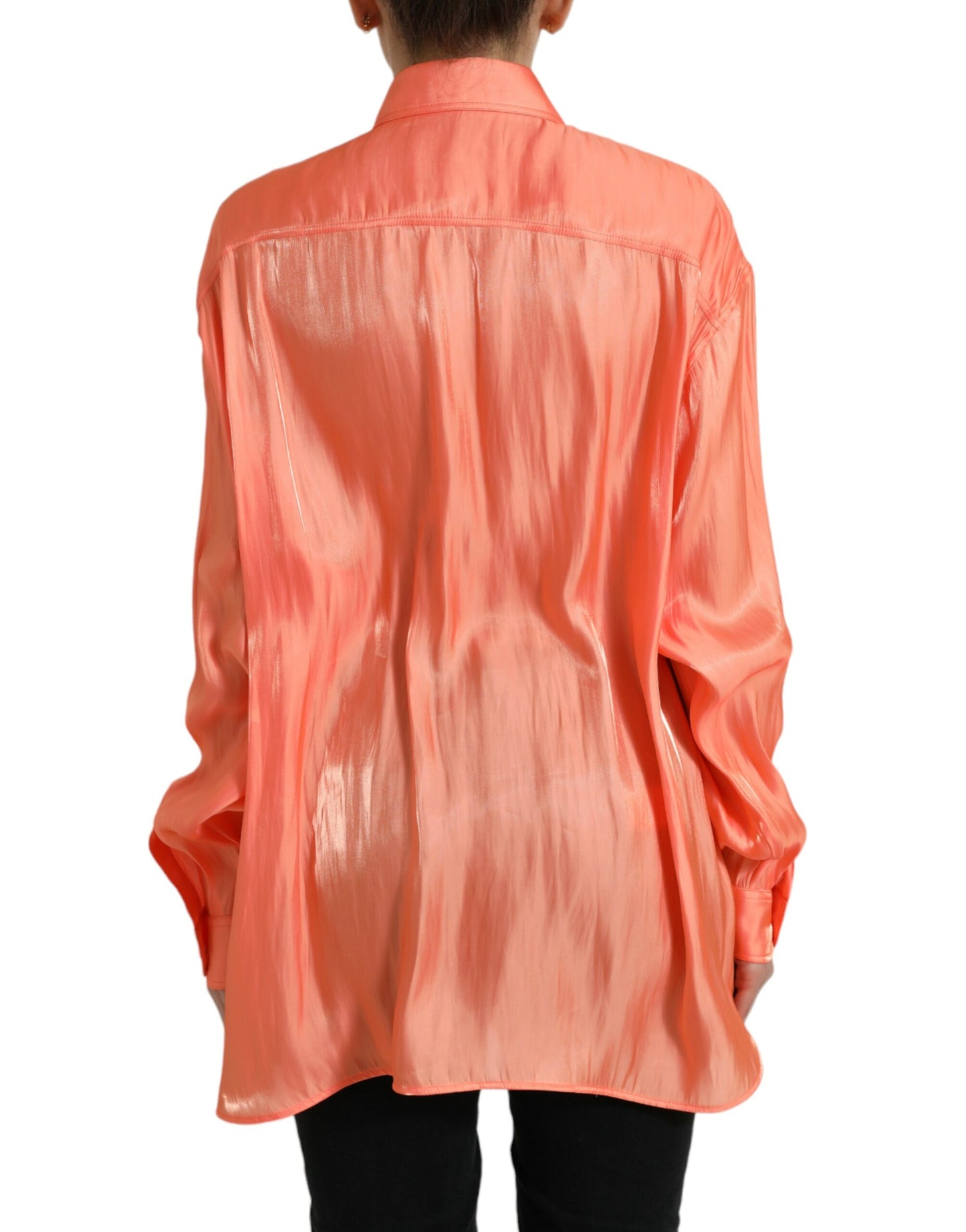 Elegant Coral Long Sleeve Polo Top