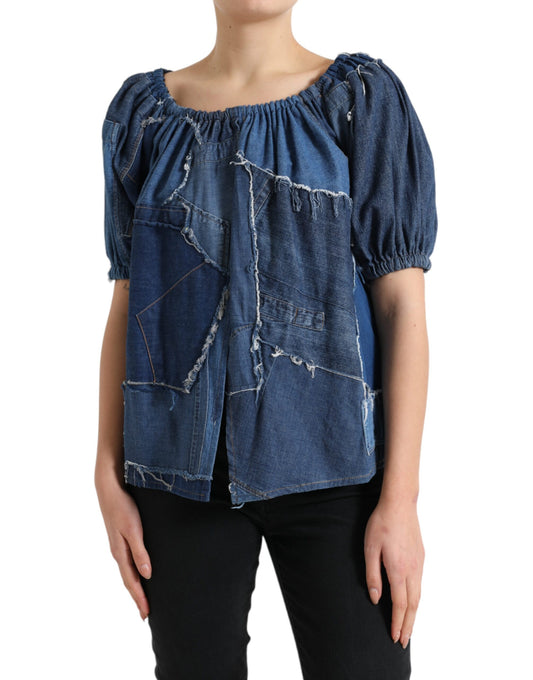 Elegant Cotton Denim Blouse Top