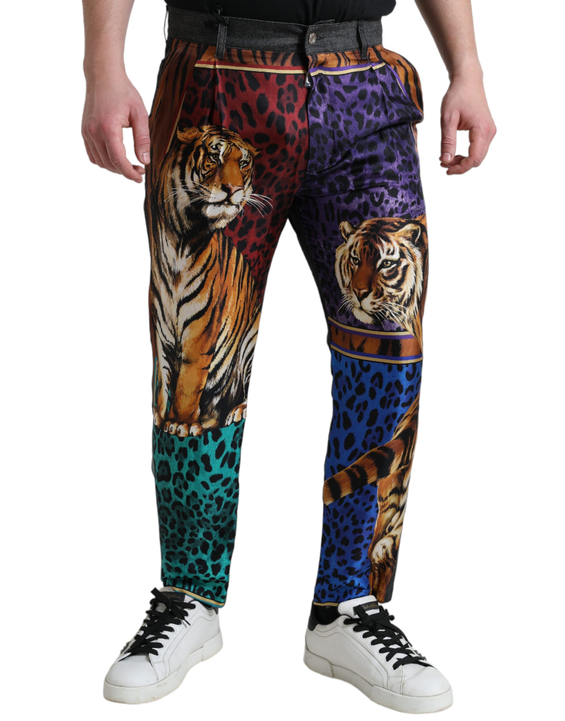 Lockere Jeans aus mehrfarbigem Denim mit Tiger-Print