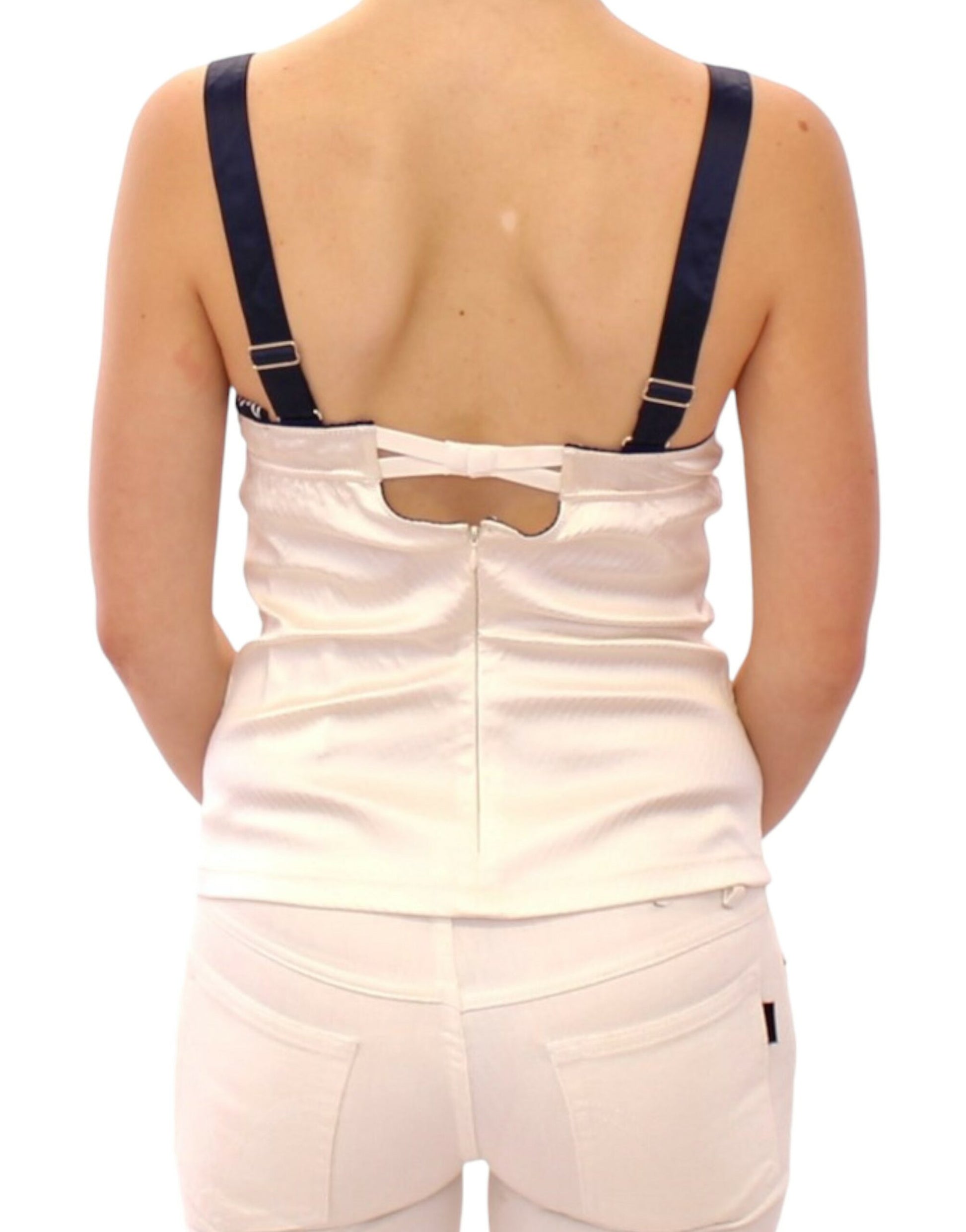 White Sailor Motif Stretch Tank Top