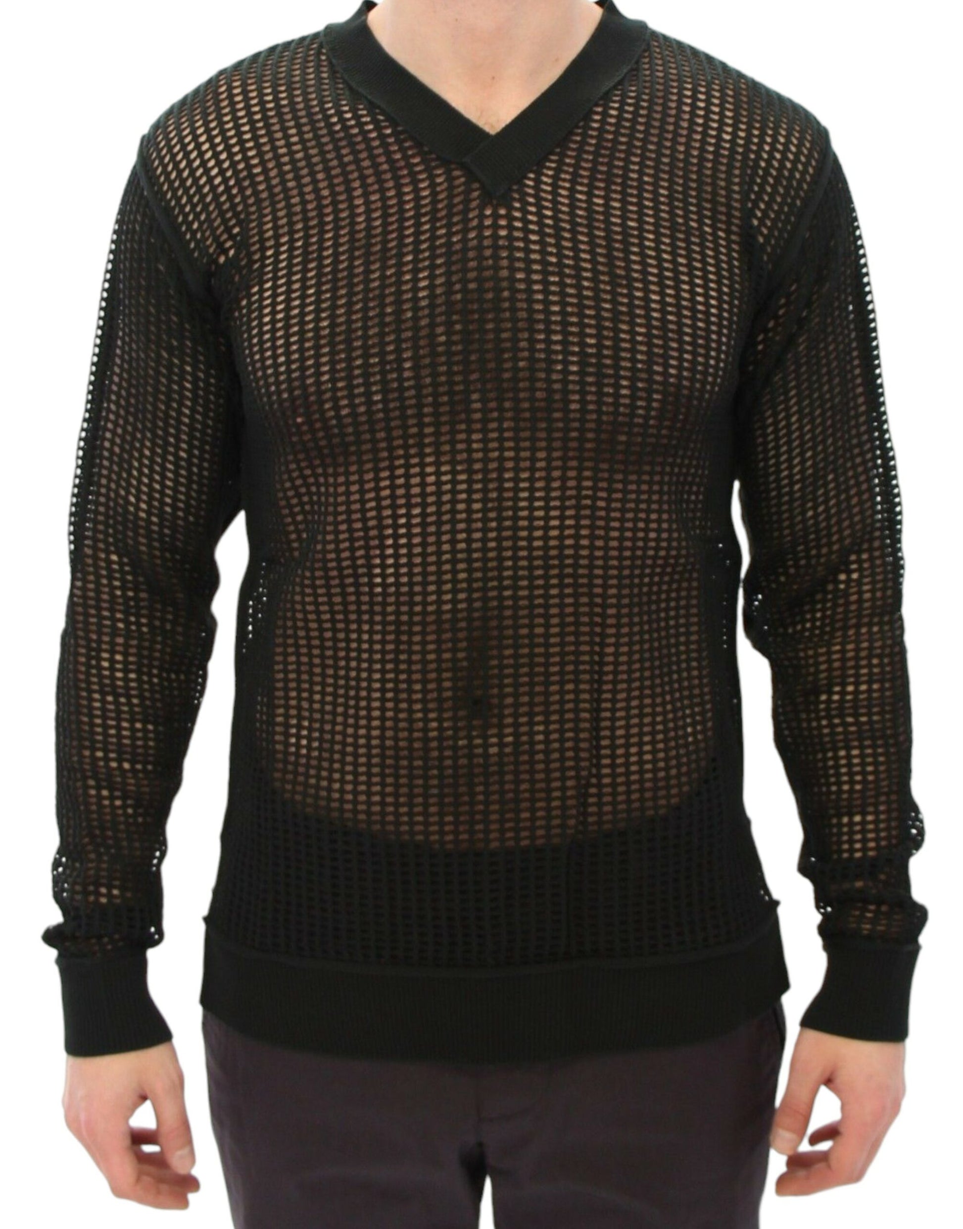 Eleganter dunkelgrüner Strickpullover mit V-Ausschnitt