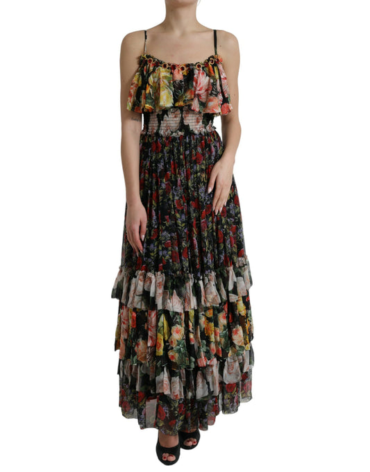 Vibrant Silk Floral Maxi Dress