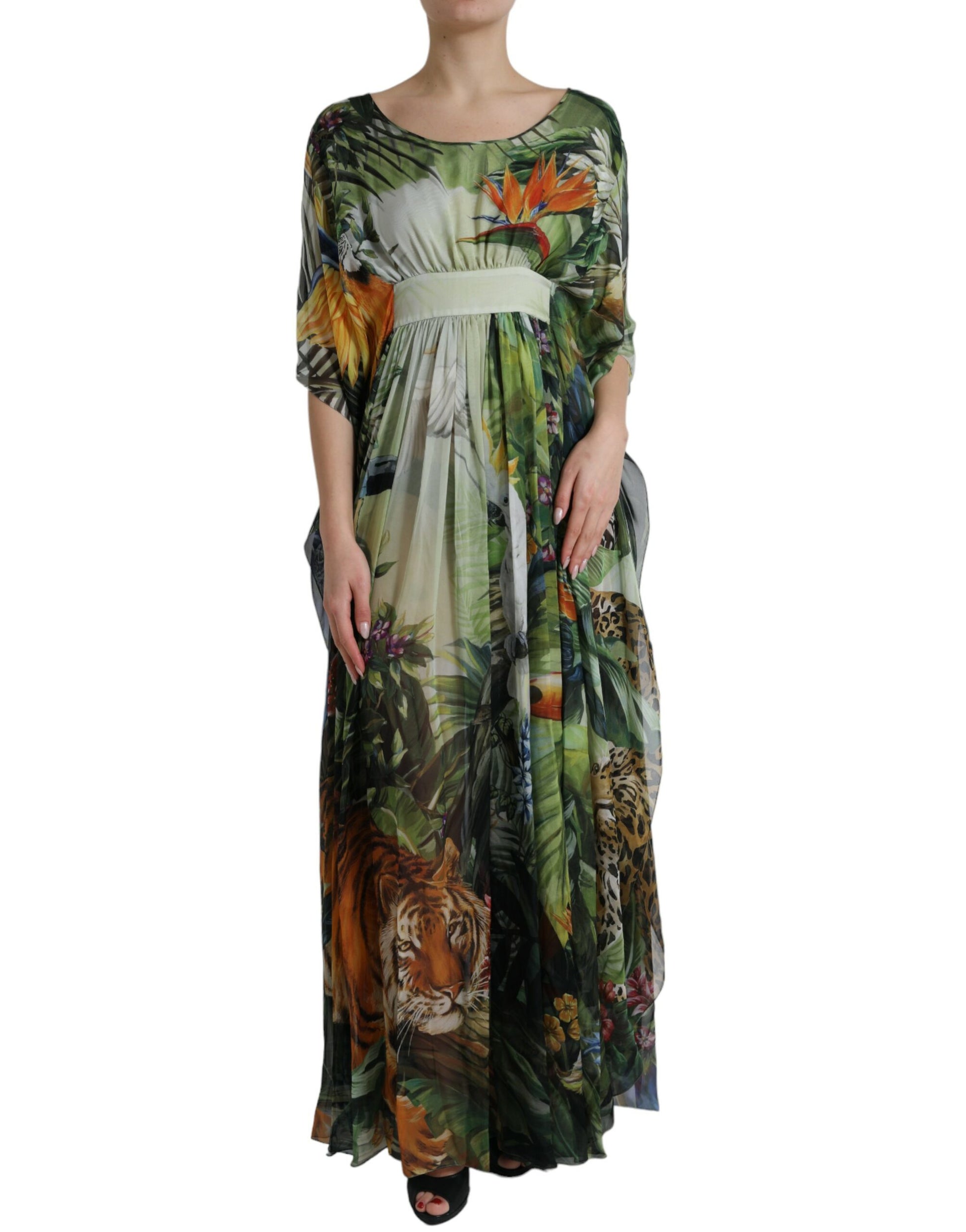 Elegantes Maxi-Seidenkleid mit Dschungel-Print