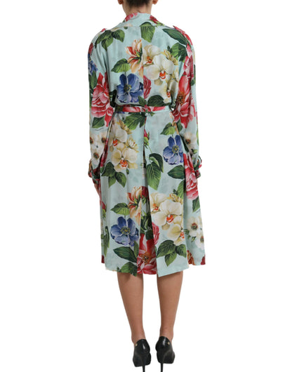 Elegant Floral Silk Trench Jacket