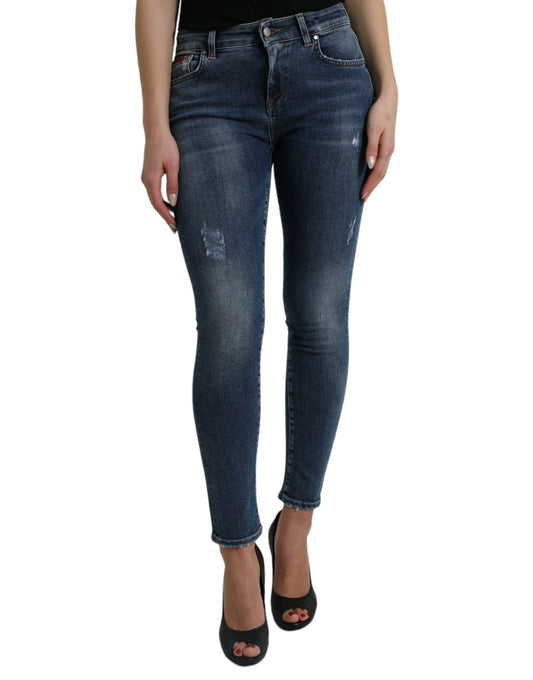 Elegante Mid Waist Stretch Jeans in Blau