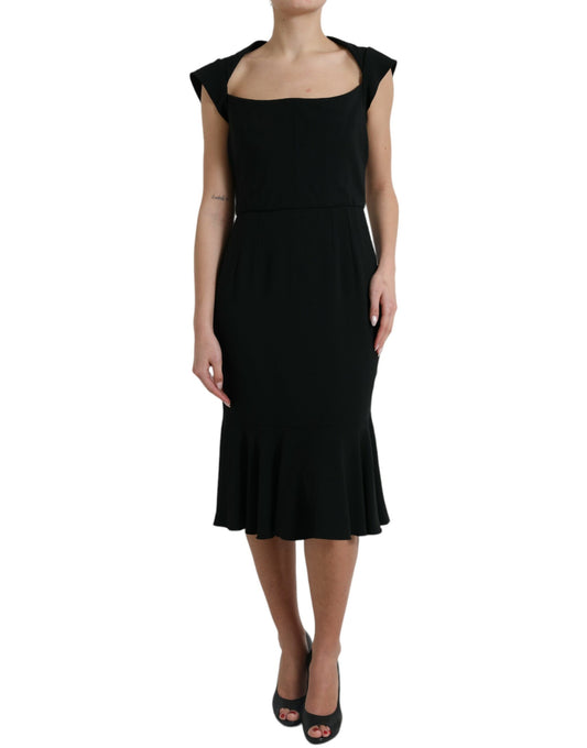 Elegantes schwarzes Stretch-Cady-Midikleid